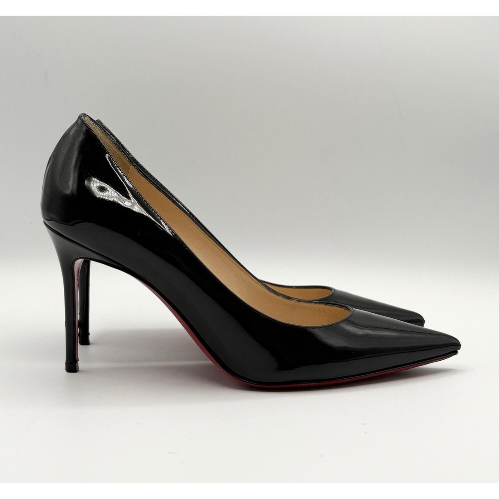 Christian Louboutin Kate 85 Black Patent Leather Pointed Toe Heels EU 36.5